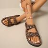 Mode Mode Flache Sandalen Damen Neu Schnalle Leopardenmuster Sandalen Damen 2025 Sommer Plateau Sandalen Frau Bequem Strand Sandalen