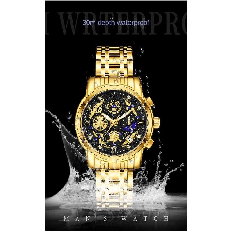 WWOOR Skeleton Watch Trendy Business Men's Watches Waterproof Fashion Quartz Men's Watches