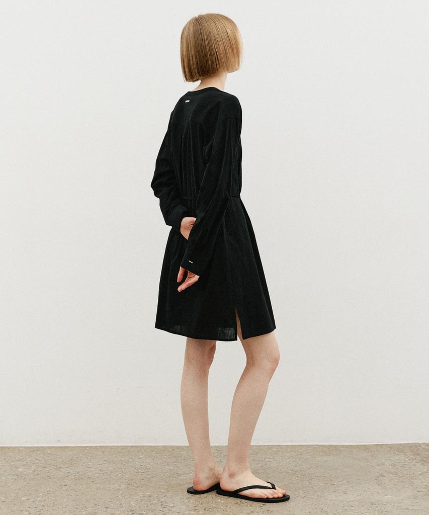 ARTID Round Neck Belted Shirt Dress_Black