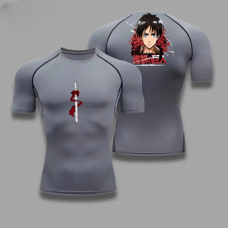Eren Yeager Graphic Compression Shirts for Men Gym Workout Running Summer Athletic Quick Dry Tees Tops Short Sleeve Rash Guard