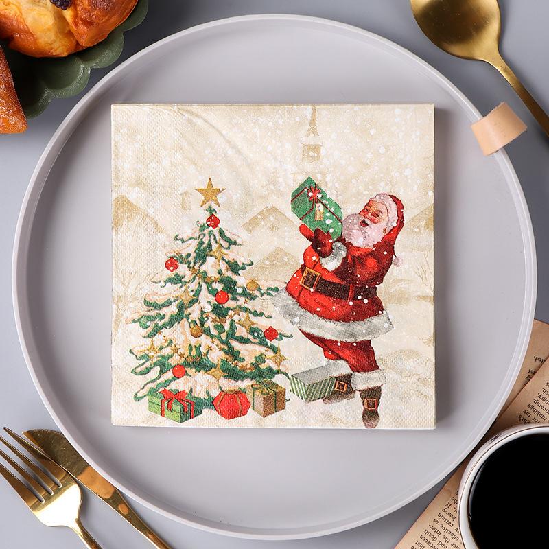 Christmas Printed Napkins - Festive Dining & Bakery Paper Napkins, Disposable Handkerchief Tissue for Home, Restaurant 20pcs/pack