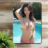 Vintage Metal Tin Sign with Bikini Girl Retro Pool Wall Art for Bar Cafe Home