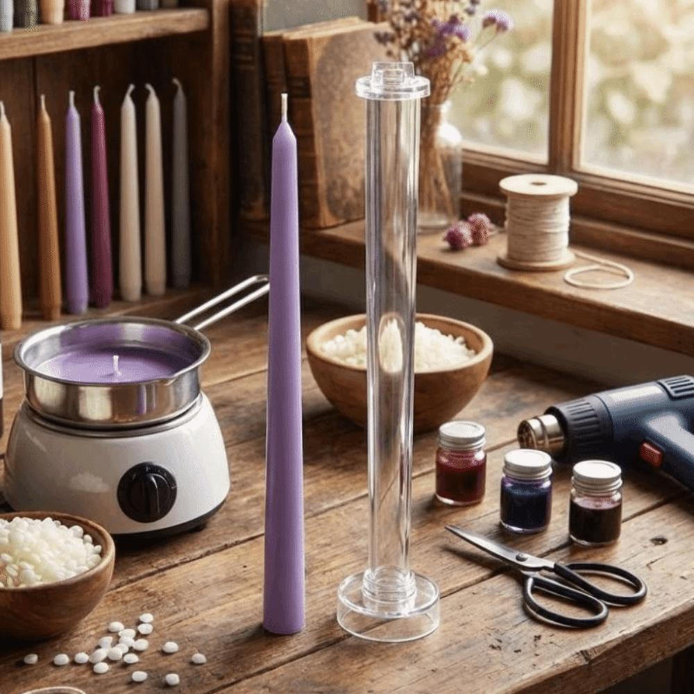 Plastic Long Pole Candle Mold Handmade DIY Craft Taper Candle Mold Transparent with Base DIY Candle Mould Valentine's Day