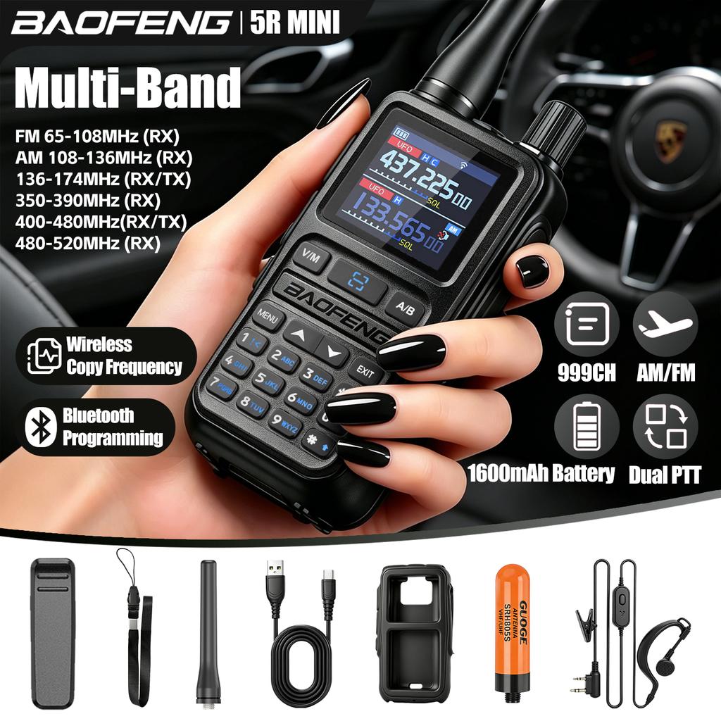 Baofeng 5Rmini Walkie-Talkie Bluetooth Programming Aviation Receiver Dual PTT Transmitter Key Outdoor Travel Baofeng Handheld RA