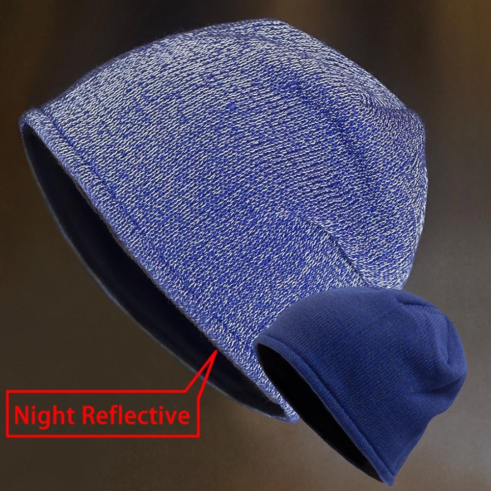 

Street Style Night Reflective Hat Fleece Lined Solid Color Night Jogging Cap Warm Knitted Hats Winter For Runners Cyclists