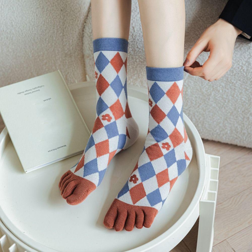 Breathable Five Finger Tube Socks Flower Toe Separator Socks Soft Toe Mid-calf Socks  Slippers
