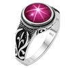 Pink Star Sapphire Men's Ring, Handmade Vintage Style, 925 Sterling Silver, Round-Cut Gemstone, Statement Silver Ring, Valentine Day Gift