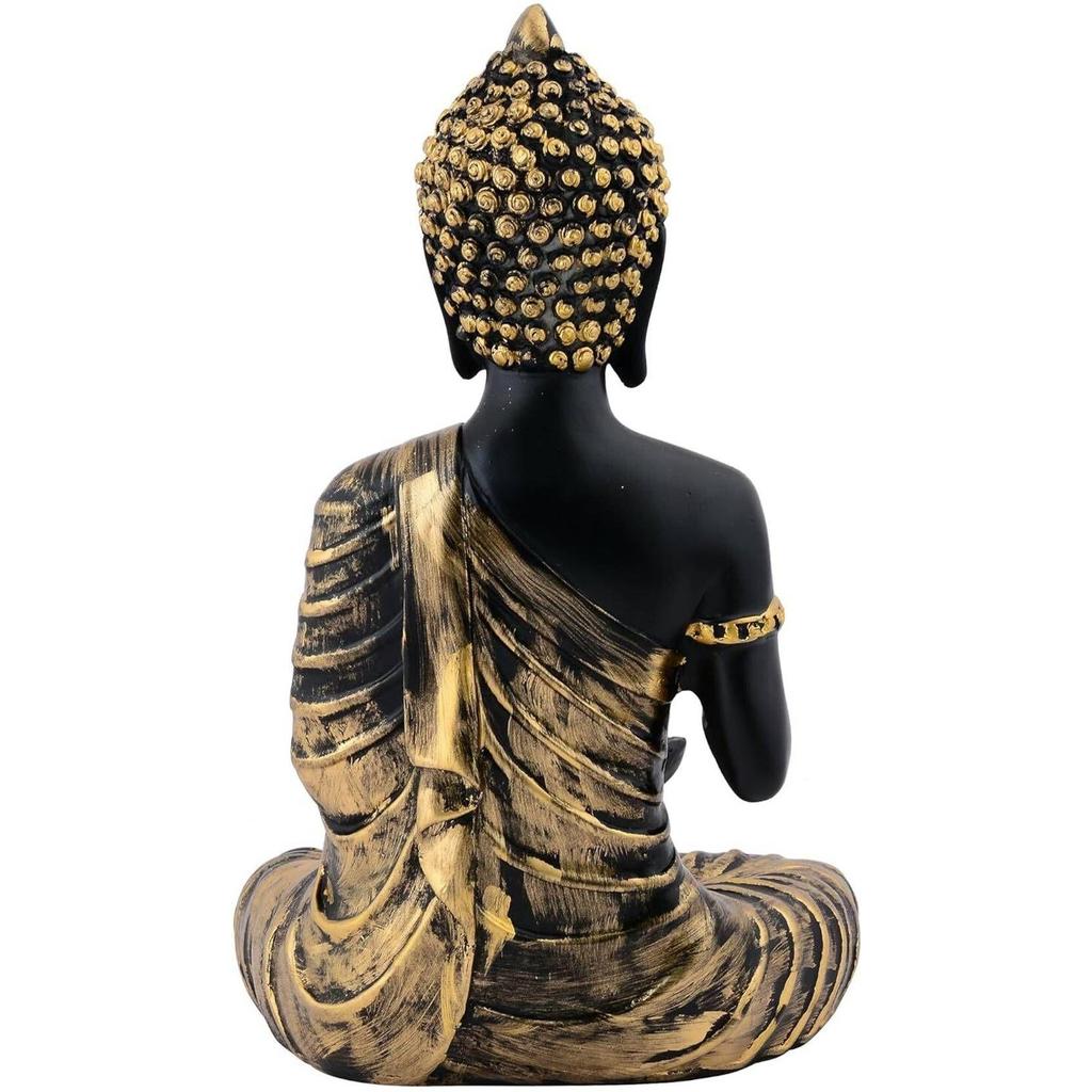 Meditating Sitting Buddha Statue Showpiece Idol Home Decor Living Room Gifts Decorative Showpiece - 27 Cm (Resin, Black, Gold)