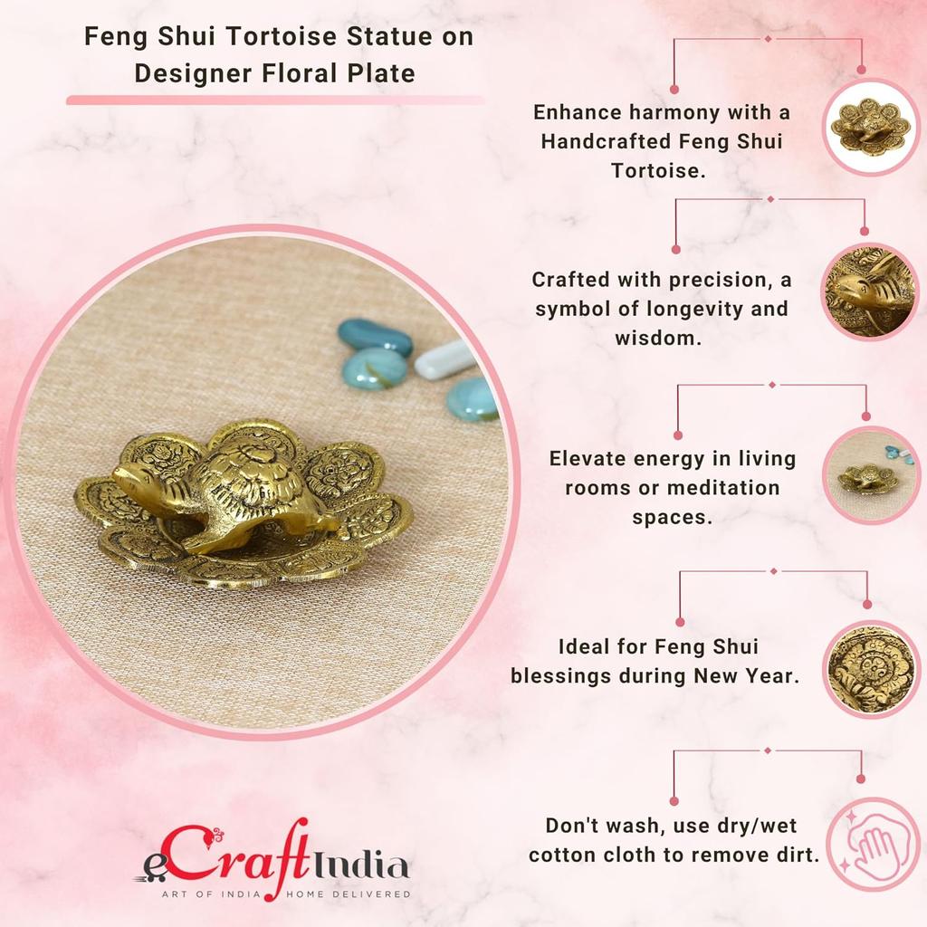 Teller mit Schildkröte, Feng Shui Schildkröte mit dekorativem Teller, eCraftIndia