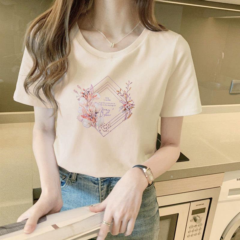 

Summer 2025 New Cotton White T-Shirt Women s Short Sleeve Loose Temperament Student Versatile Front Shoulder T-Shirt Top XXXL