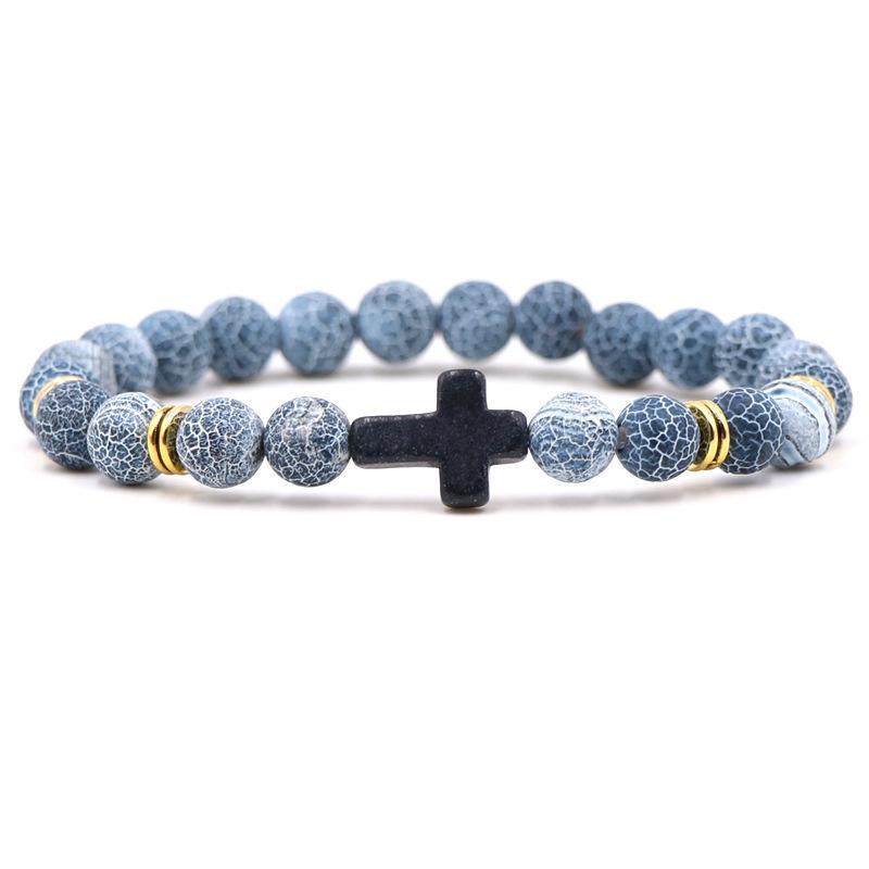 Braccialetto con ciondolo in pietra naturale con croce nera lava opaca perline bracciali fatti a mano uomo donna preghiera fitness catena coppia gioielli regalo