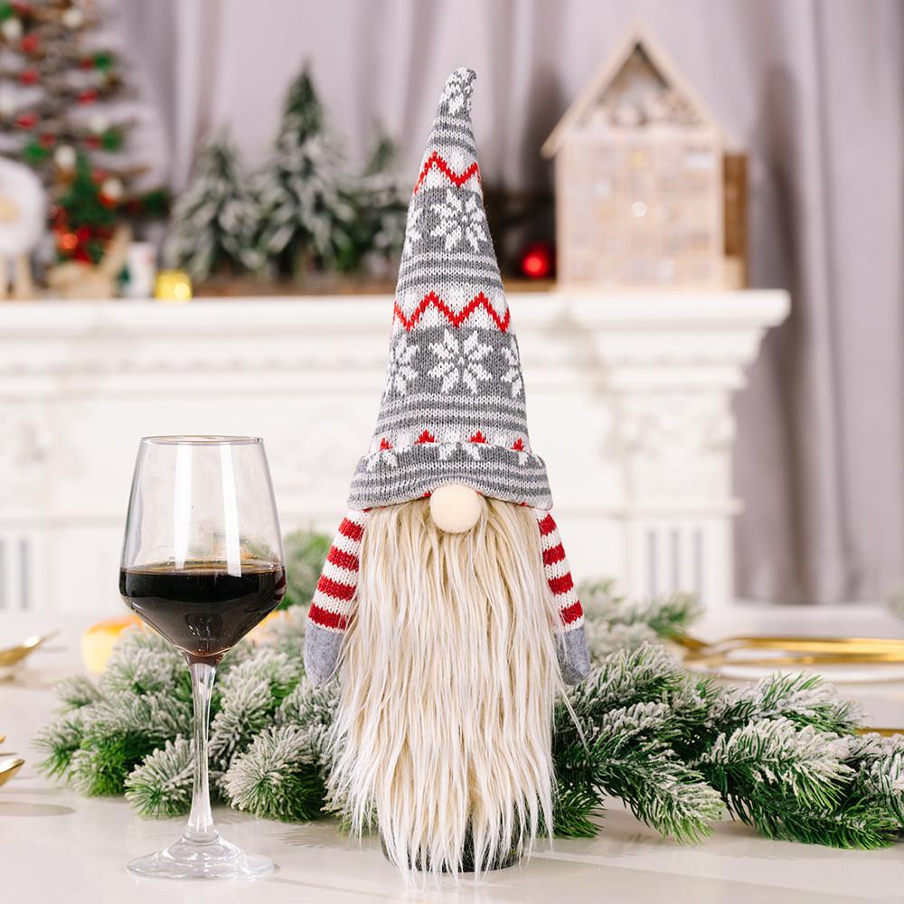 Knit Adorable Wine Bottle Cover Featuring Long Bearded Noface Design For Fun Festive