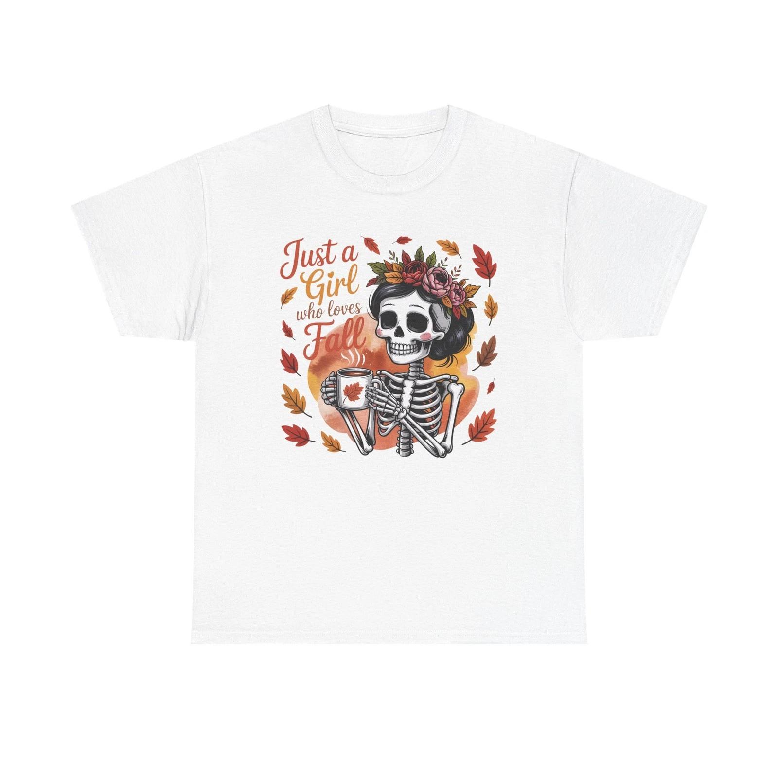 Fall-Themed Skeleton Tee, Perfect for Halloween, Autumn Gatherings, Casual Wear 4XL