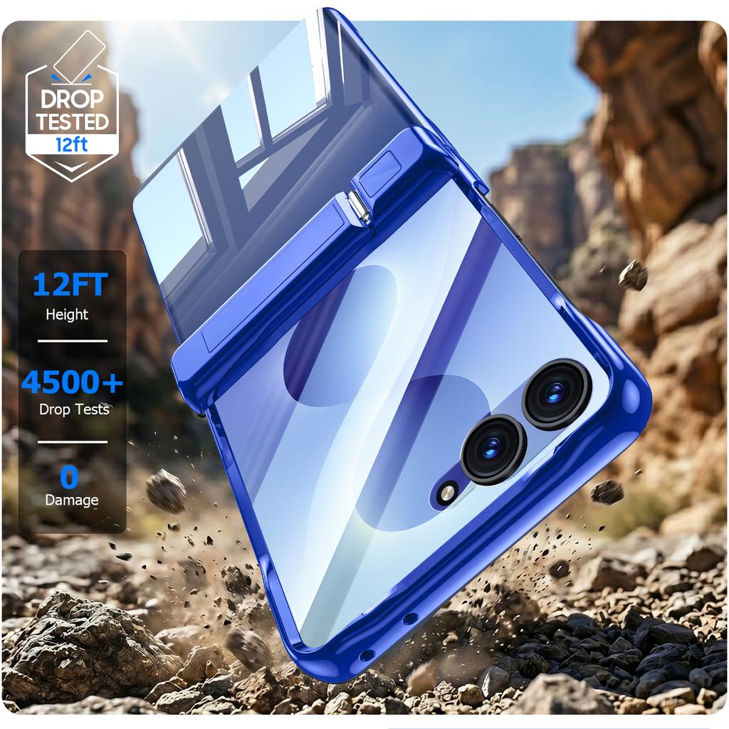 Samsung Galaxy Z Flip 8 Beschermhoes met Volledige Dekking Scharnierbescherming en Kickstand Ontwerp - Blauw