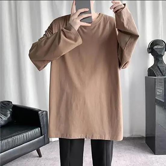 Loose Long Sleeved Sleeved T-shirt Men's Spring Autumn Pure Color Big Size Casual T-shirt