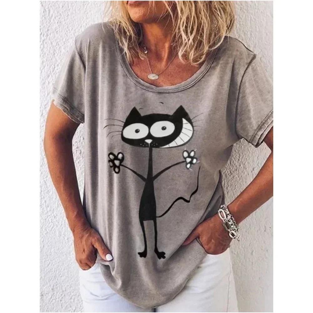 Retro frauen T Shirt Anime Katze Grafik Mädchen Kleidung Sommer V-ausschnitt Kurzarm Tees Weibliche Harajuku Streetwear Übergroße Bluse