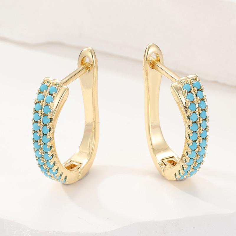 1 Pair of  Exquisite Inlaid Synthetic Zircon Golden Plated Hoop Earrings for Women Classic Vintage Banquet Jewelry Crafts