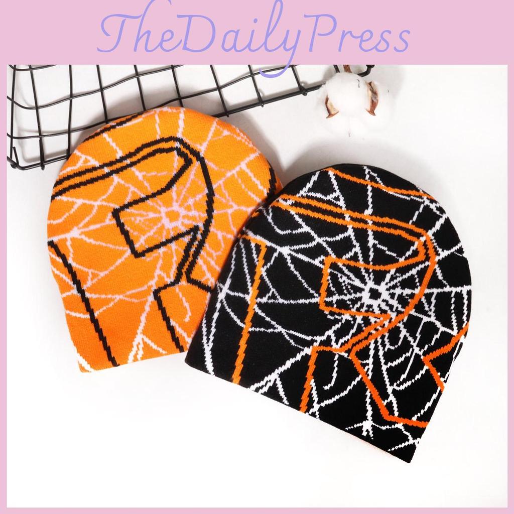 Hiphop Inspired Knit Hat With Spider Web Design For Casual Wear