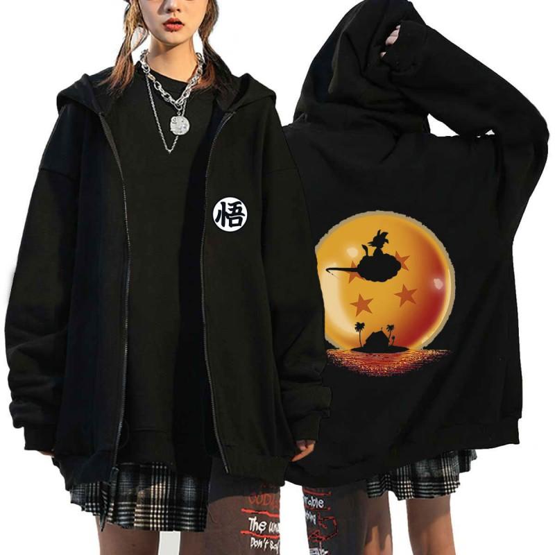 Unisex Harajuku Anime Print Zip-Up Hooded Fleece Lined Oversized Sweatshirt Teens Fall