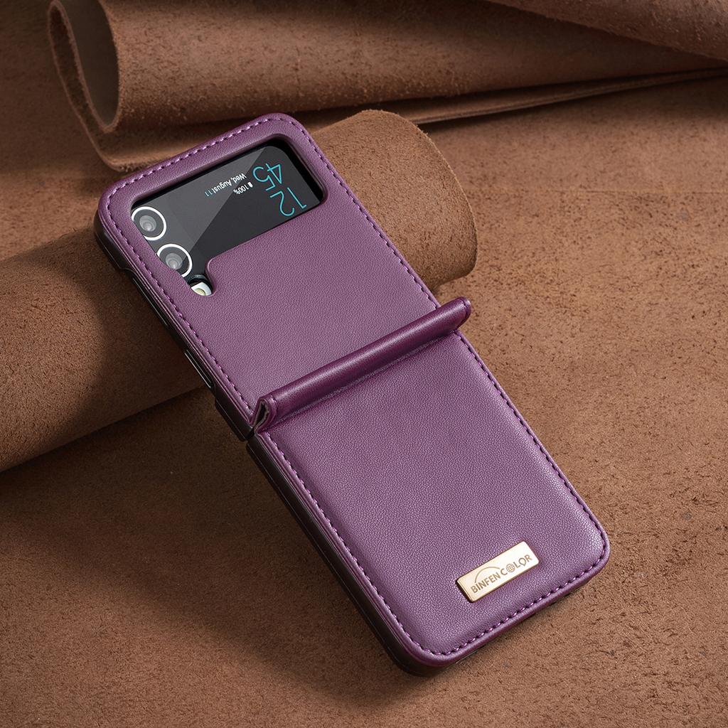 BINFEN COLOR Dla Samsunga Galaxy Z Flip4 5G Skóra PU+Twarda Poliwęglanowa Skorupa Smukłe Ochronne Etui na Telefon