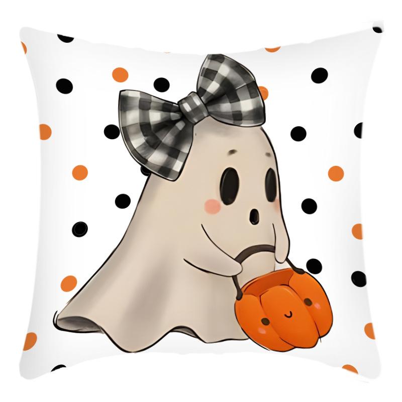 Black and White Pumpkin Pillowcase Cartoon Printed Pillow Halloween Home Decoration Polyester Pillowcase