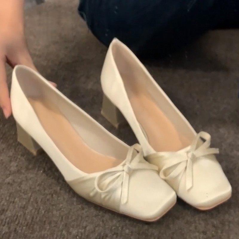 Первая встреча сезон толстый каблук туфли на каблуке средний каблук туфли для подружек невесты ципао не утомляют ноги высокие каблуки квадратный носок 34