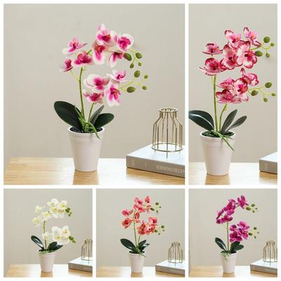 Bonsái de Orquídea Artificial Táctil Real Maceta con Flor de Orquídea Artificial Decoración Exterior Interior
