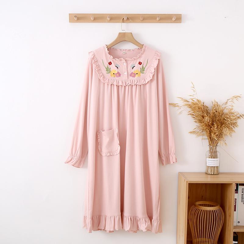 

Новая весенне-летняя женская длинная юбка из 100% хлопка, юбка с длинными рукавами, платье, милая вышитая ночная рубашка, домашняя одежда, одежда для сна XL