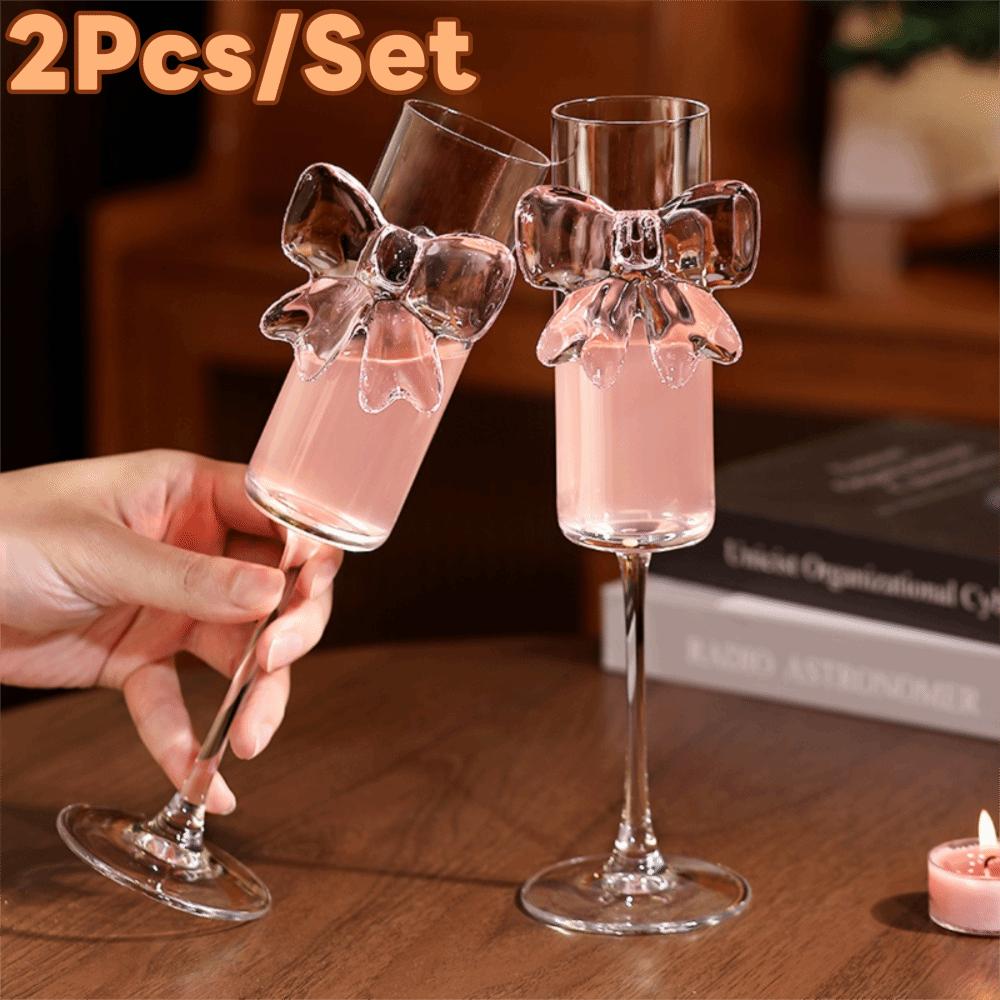 2 Stück Ultra Dünn Rosa Schleife Champagnerglas Klar Hoher Fuß Weinglas Trinkgläser Bar