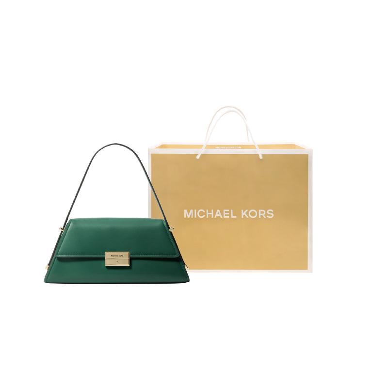 Michael Kors MK Ludlow Gold Hardware Snap Closure Leather Tote Shoulder Bag Medium Green Women Bags 30F4GLNL2L-372