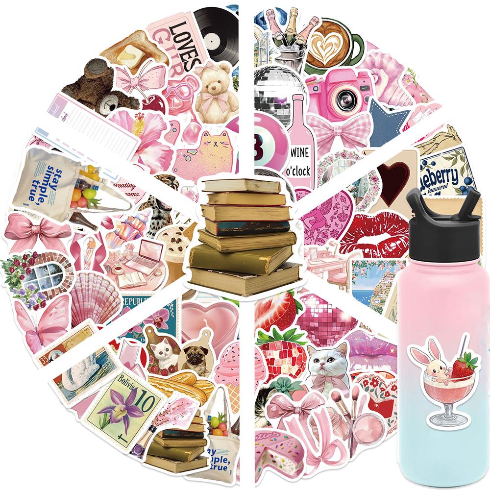 10/30/50/100pcs Vintage Pink Aesthetic Stickers Cute Cartoon Decals DIY Notebook Phone Cases Retro Kawaii Graffiti Sticker Pack