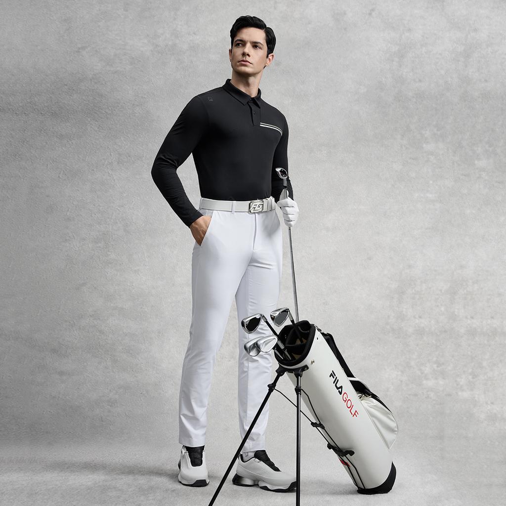 FILA Golf Series Casual Sports Fashion Lightweight Breathable Durable Stain-Resistant Knitted Long Sleeve Polo Shirt Men tops A11M545202FBK