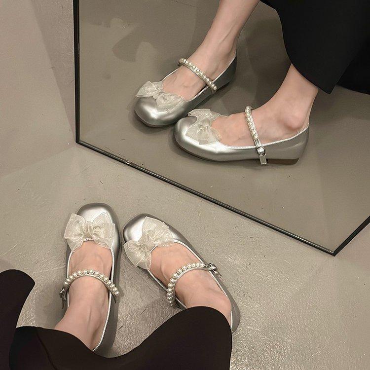 French evening breeze gentle single shoes women's 2025 summer new retro temperament casual soft sole bow fairy shoes