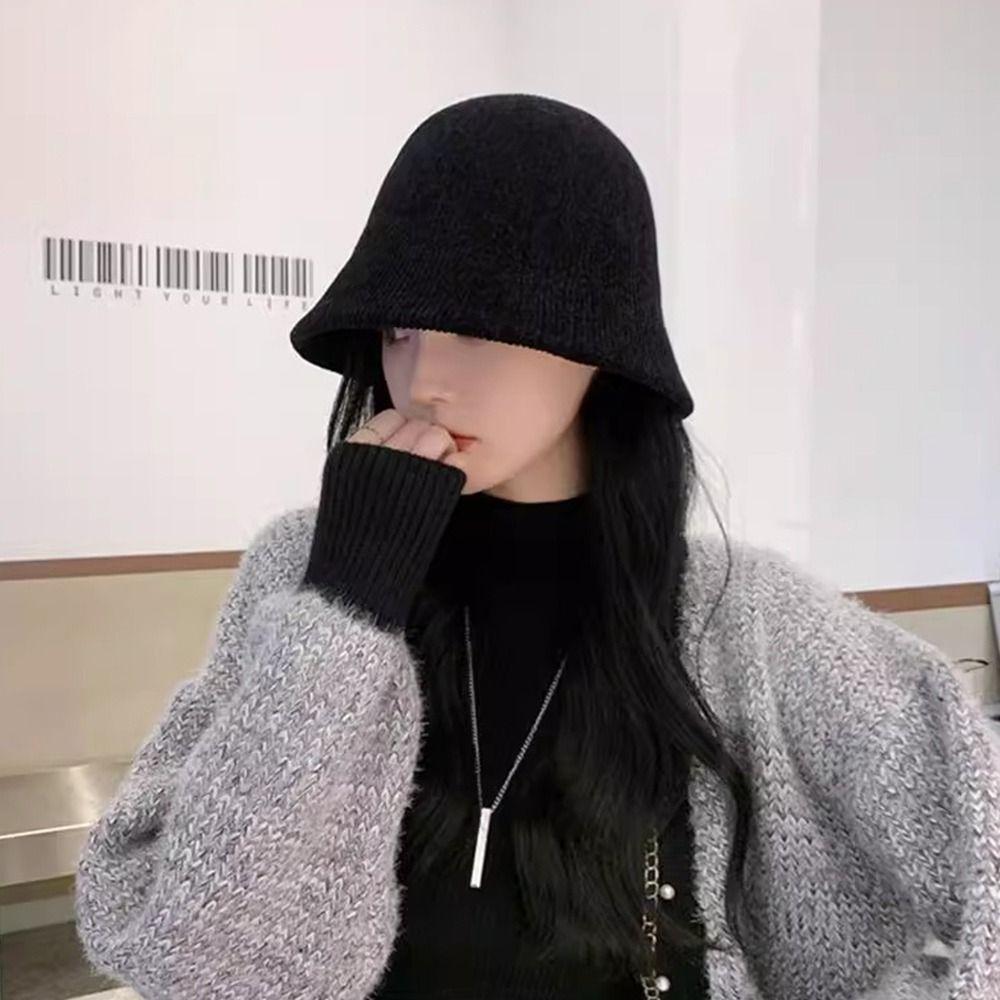 Solid Color Chenille Knitted Fisherman Hat Retro Design Panama Cap British Style Hat  Casual Wear