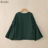 ZANZEA Women Casual V-Neck Puff Long Sleeve Loose Blouse