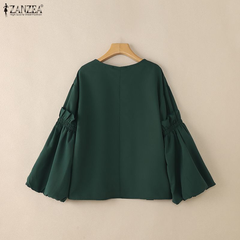 ZANZEA Women Casual V-Neck Puff Long Sleeve Loose Blouse