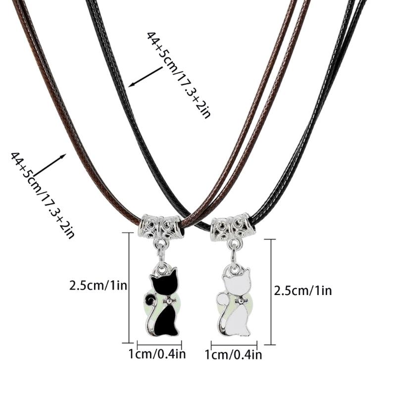2pcs Heart Cross Cat Pendant Necklace Couple Black Rope Choker Necklace Jewelry