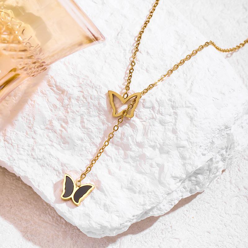 18K Gold Stainless Steel Butterfly Necklace Set - Titanium Steel Jewelry