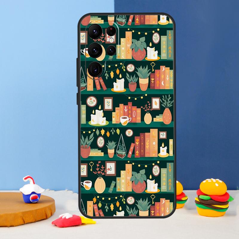 Flowery Books and Tea Phone Case For Samsung Galaxy S24 S25 Ultra S9 S10 S20 S22 S21 S23 Plus S24 FE Cover Coque Galaxy S20 Plus