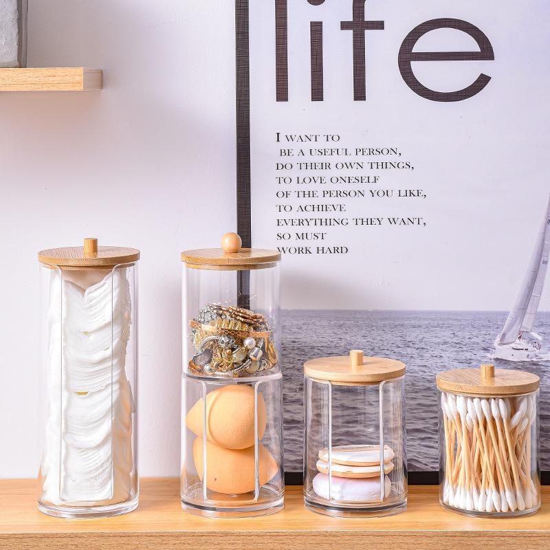 Cotton Swab Storage Box Round Clear Acrylic Makeup Organizer Cotton Pad Swab Toothpick Dustproof Box Home Storage Accessories