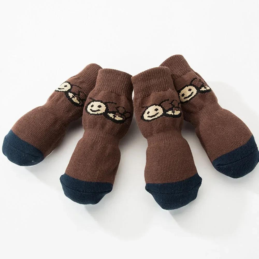 

Anti Slip Dog Socks Large Dog Paw Protector Pet Paw Protection Traction Control Dog Grip Socks for Indoor on Hardwood Floor Wear 2XL коричневий