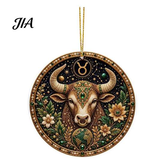 Hanging Home Ornament 2D Flat Pearl Painting Ornament, Double Sided Zodiac Theme Gem Decorative Pendant Art Craft, Rhinestone Beads Pattern