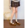 Wang Fan brown flat-soled shallow-mouth single shoes autumn with skirts and soft-soled Mary Jane shoes