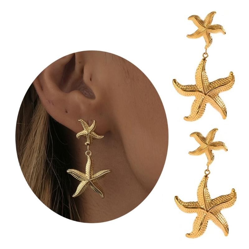 Fashion Starfish Drop Earrings for Women Girls Star Shaped Dangle Statement Earrings Summers Holiday Beach Jewelry Gift