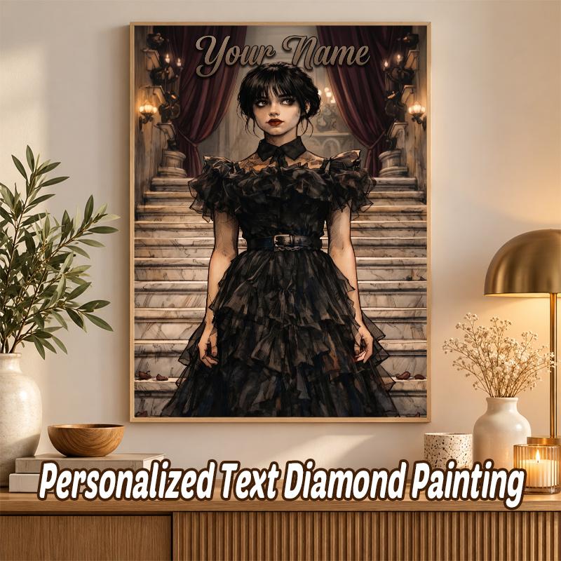 Wednesday Addams Custom Name Text 5D Diamond Painting Kit DIY Full Drill Diamond Art Decoration