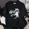 Cat Home Wrecker Creative Print T-shirt, Loose Fit, High-Quality Pure Cotton, Short Sleeve, Slightly Dropped Shoulder, Style 1002-1