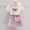 Kuromi Girls' Summer Cartoon JK Skirt Set - Short Sleeve Dress for Middle and Big Kids