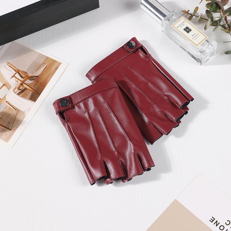 Women's Korean Style Fashion PU Leather Fingerless Gloves for Cycling, Driving & Outdoor Activities