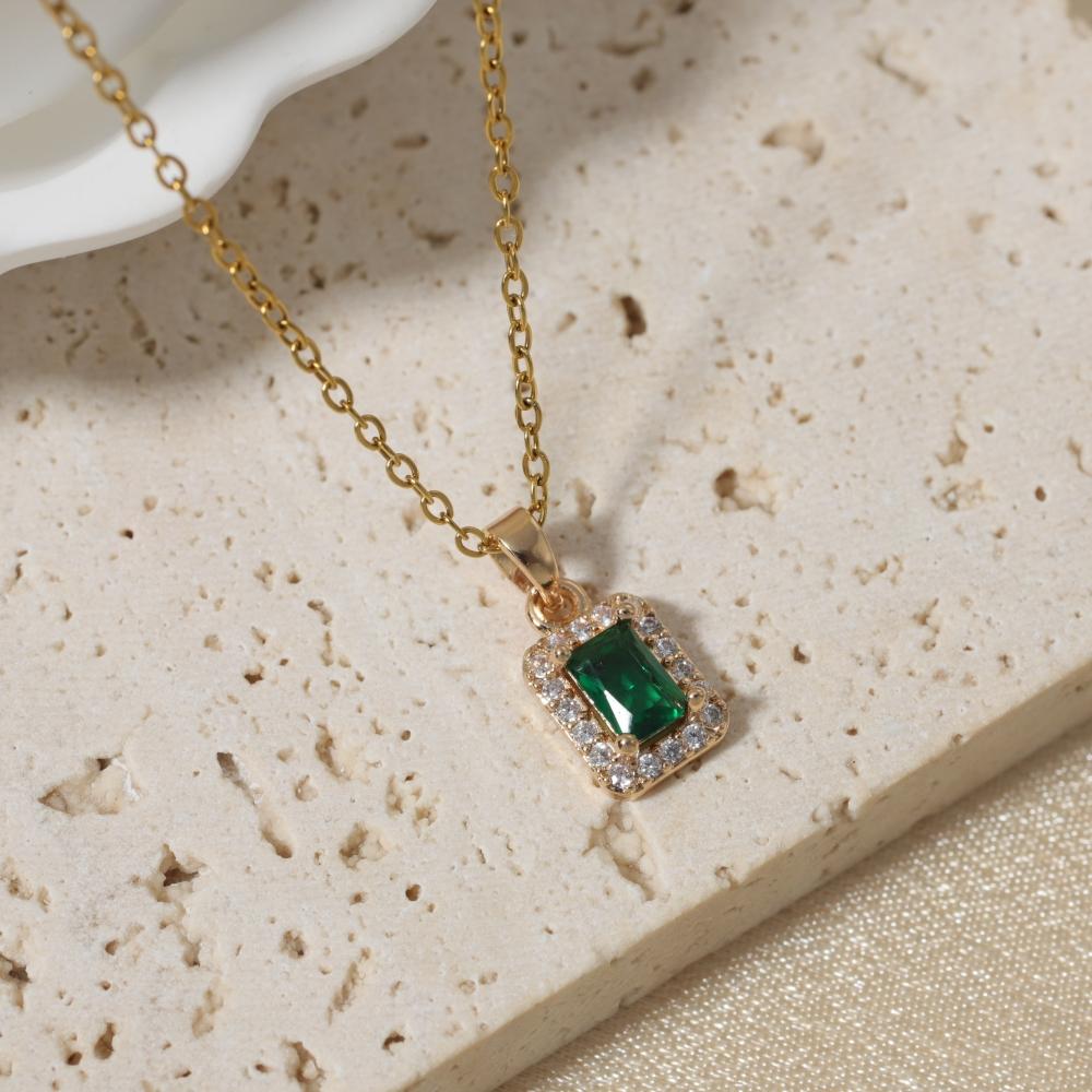 Simple Square Zirconia Pendant Necklaces for Women Stainless Steel Jewelry Party Accessories