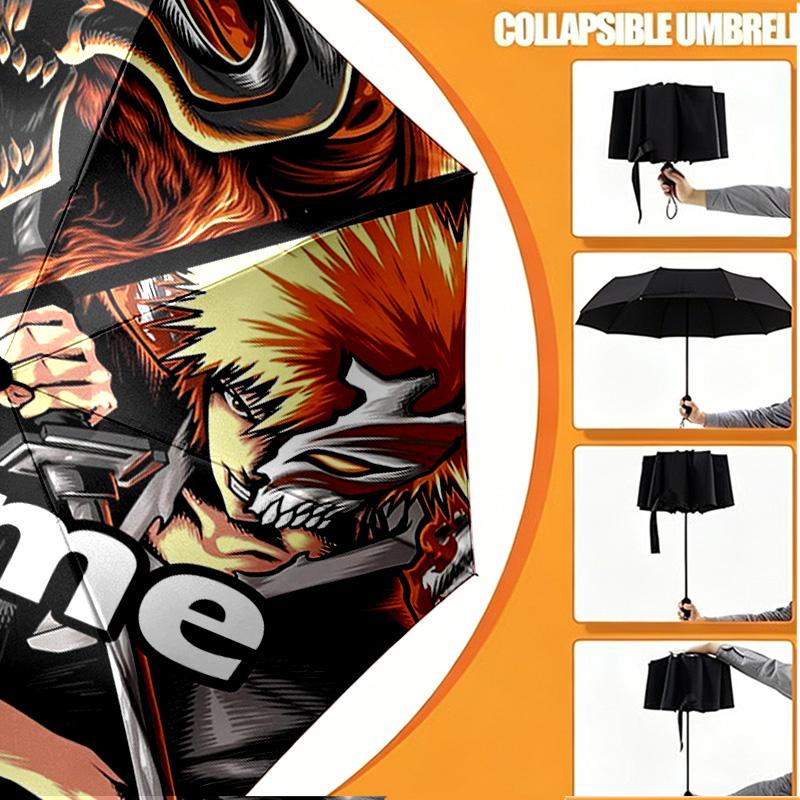 Custom Name Personalized BLEACH Print Umbrella, Auto Open Close, 8‑Rib Sturdy Frame, Commute Camping Hiking Use, Birthday Gift